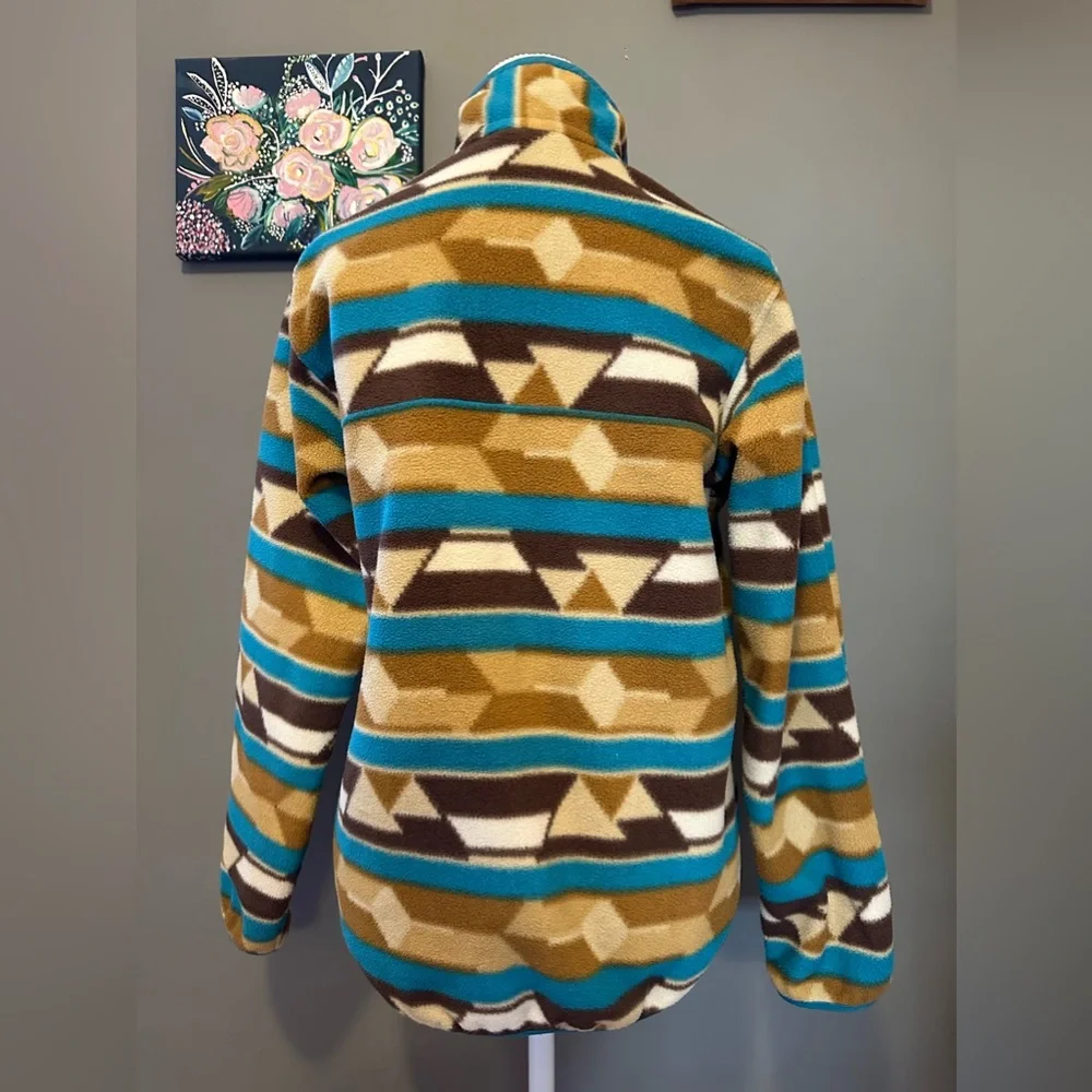 🌟HP🎉Patagonia Synchilla Snap T Fleece in Brown & Teal Guatemalan Tango Print - Picture 8 of 9